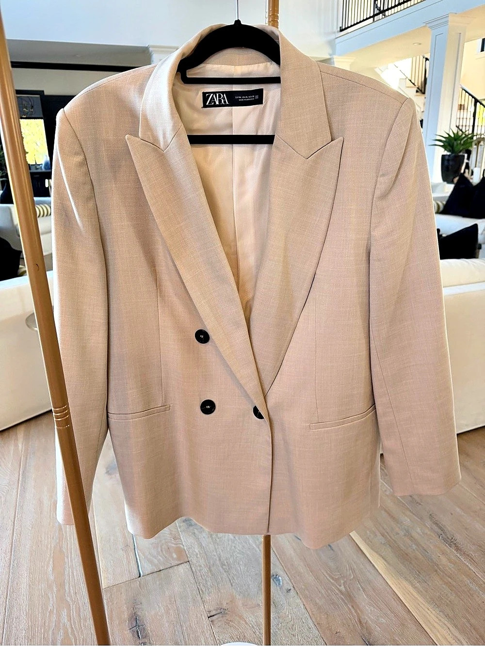 Zara Double-Breasted Blazer in Beige Size XL